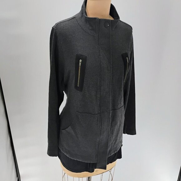 CABI Grey Black Mesh Back Jacket Love Carol Collection 3184 Women's Large - Picture 14 of 16